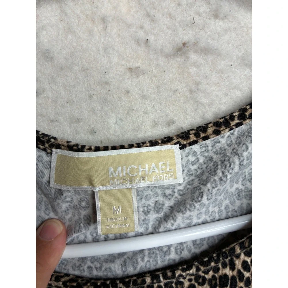 Michael Kors Womens Leopard Print Cold Shoulder Mini Dress Brown Black Size M